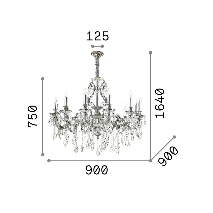 Suspension Gioconda 12 lumières argentée, cristal