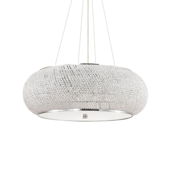 Suspension Pasha 14 lumières chromée, cristal