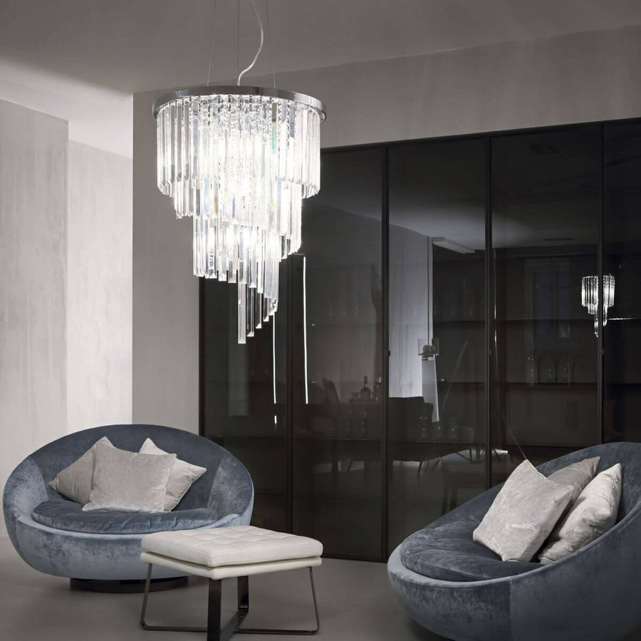 Suspension Carlton 12 lumières chromée, cristal