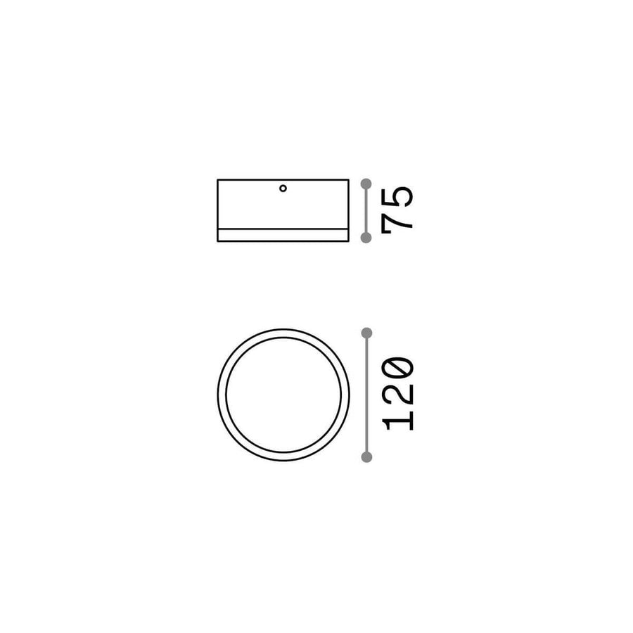 Schéma de dimensions du luminaire, hauteur 75 mm et diamètre 120 mm