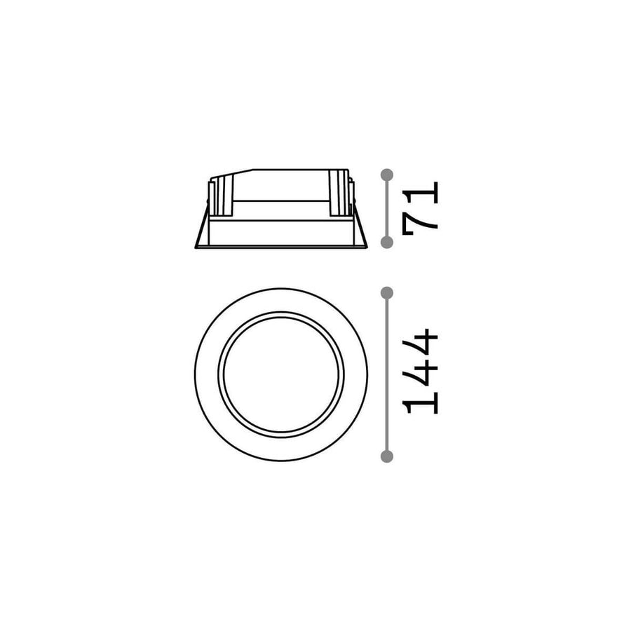 Schéma technique du spot avec cotes : diamètre 144 mm et hauteur 17 mm.