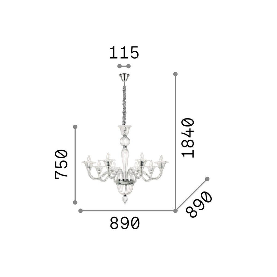 Schéma de dimensions du luminaire avec hauteur totale et largeur indiquées