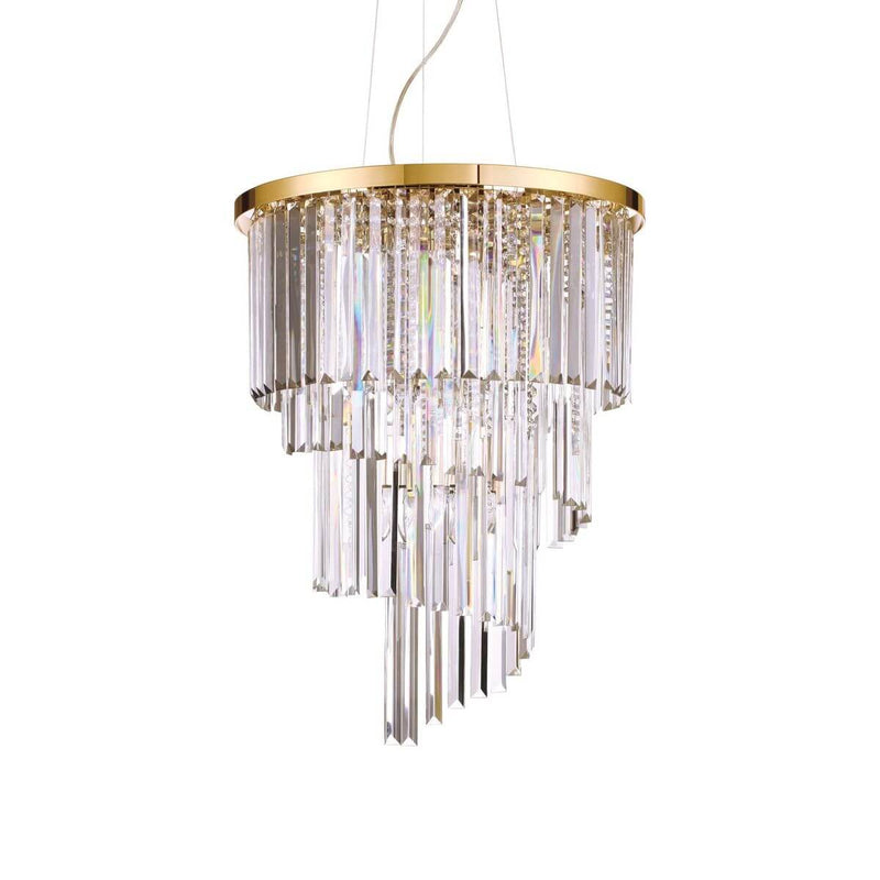 Suspension Carlton 12 lumières dorée, cristal