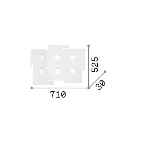 Schéma de dimensions du plafonnier : 710 mm de large, 525 mm de haut, 30 mm d'épaisseur