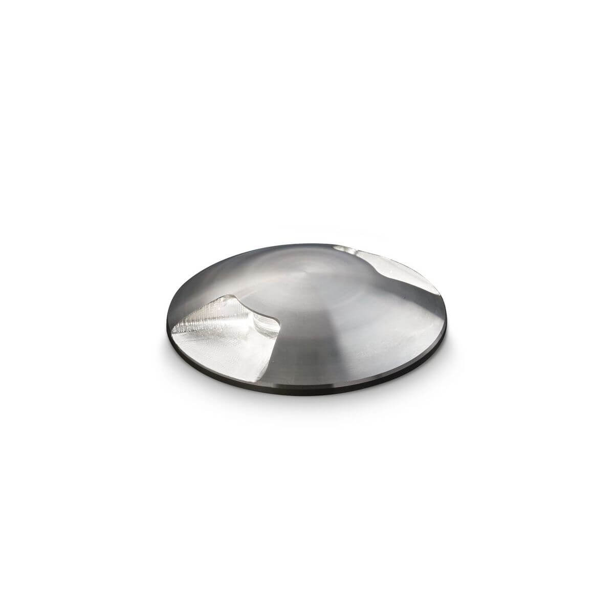 Luminaire extérieur rond, face avant avec diffuseur en verre et réflecteur central argenté.