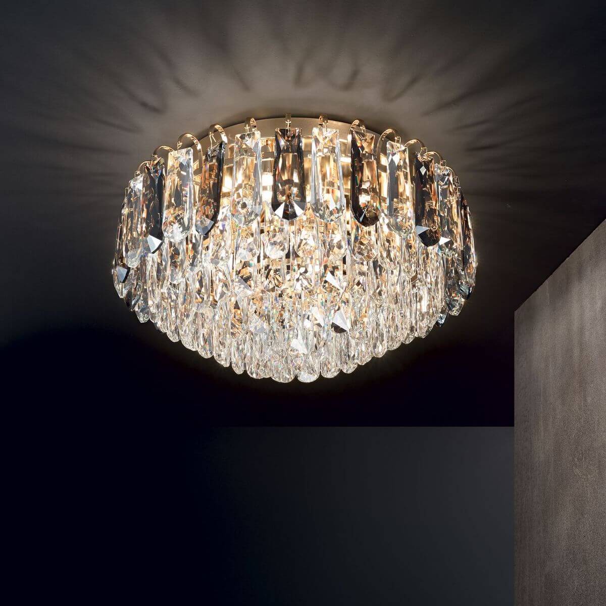 Plafonnier Magnolia 7 lumières doré, verre