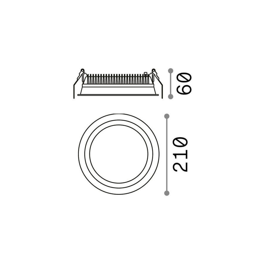Schéma coté de face et de dessous avec diamètres 21 et 6 cm