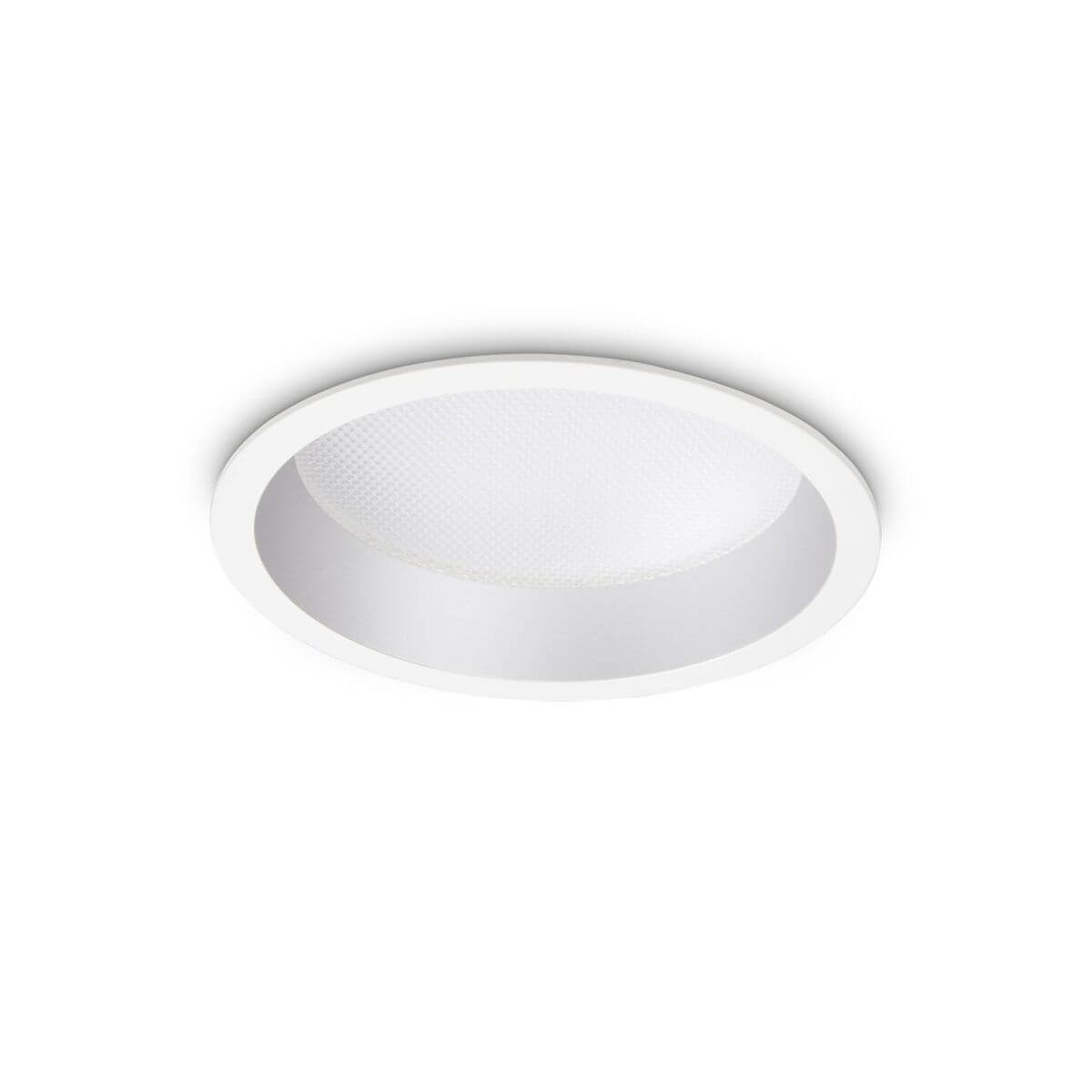 Spot encastrable blanc vu de face, finition lisse et diffuseur dépoli