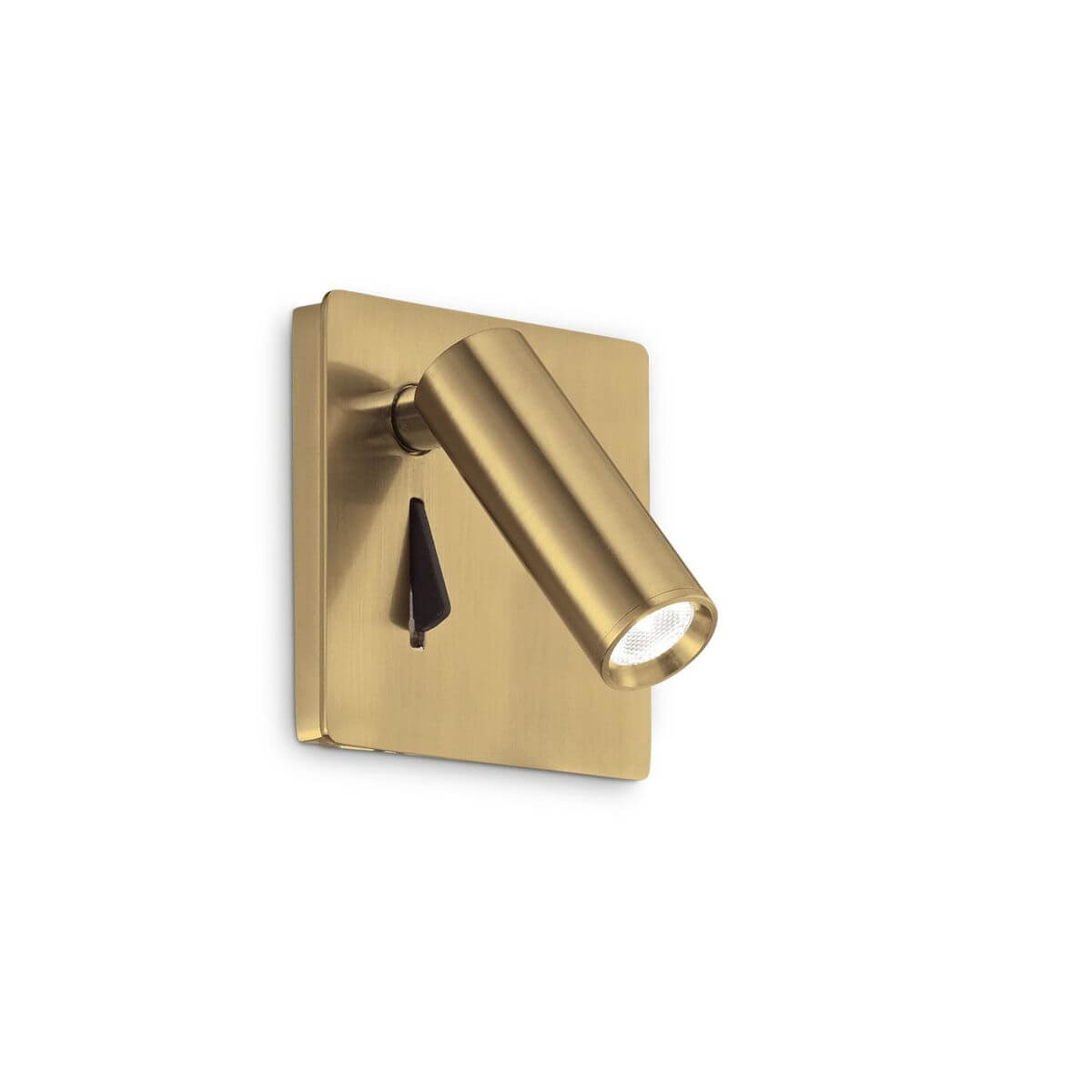 Applique murale en laiton brossé avec projecteur cylindrique orientable et interrupteur.