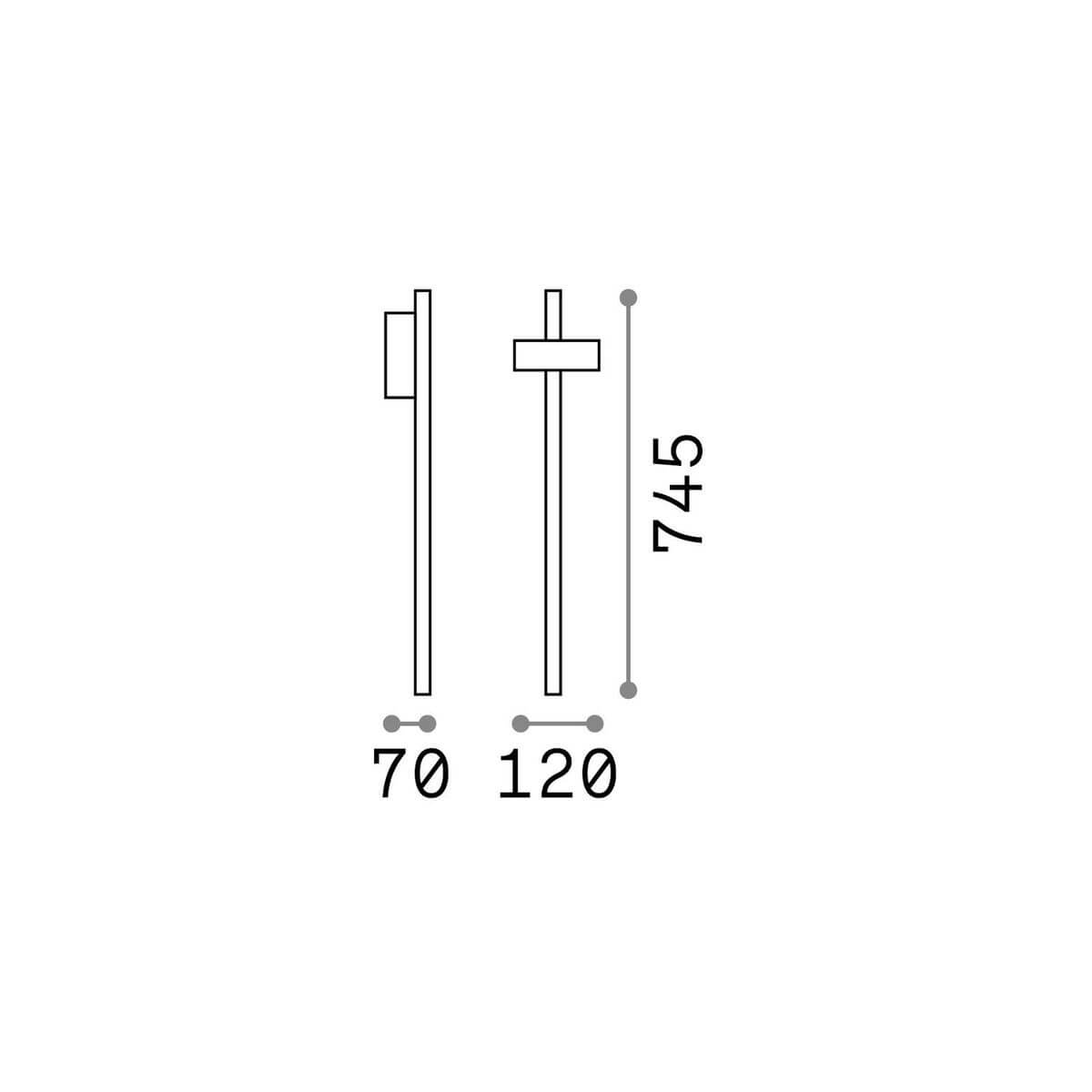 Schéma de dimensions du lampadaire, hauteur 745 mm et largeur 120 mm