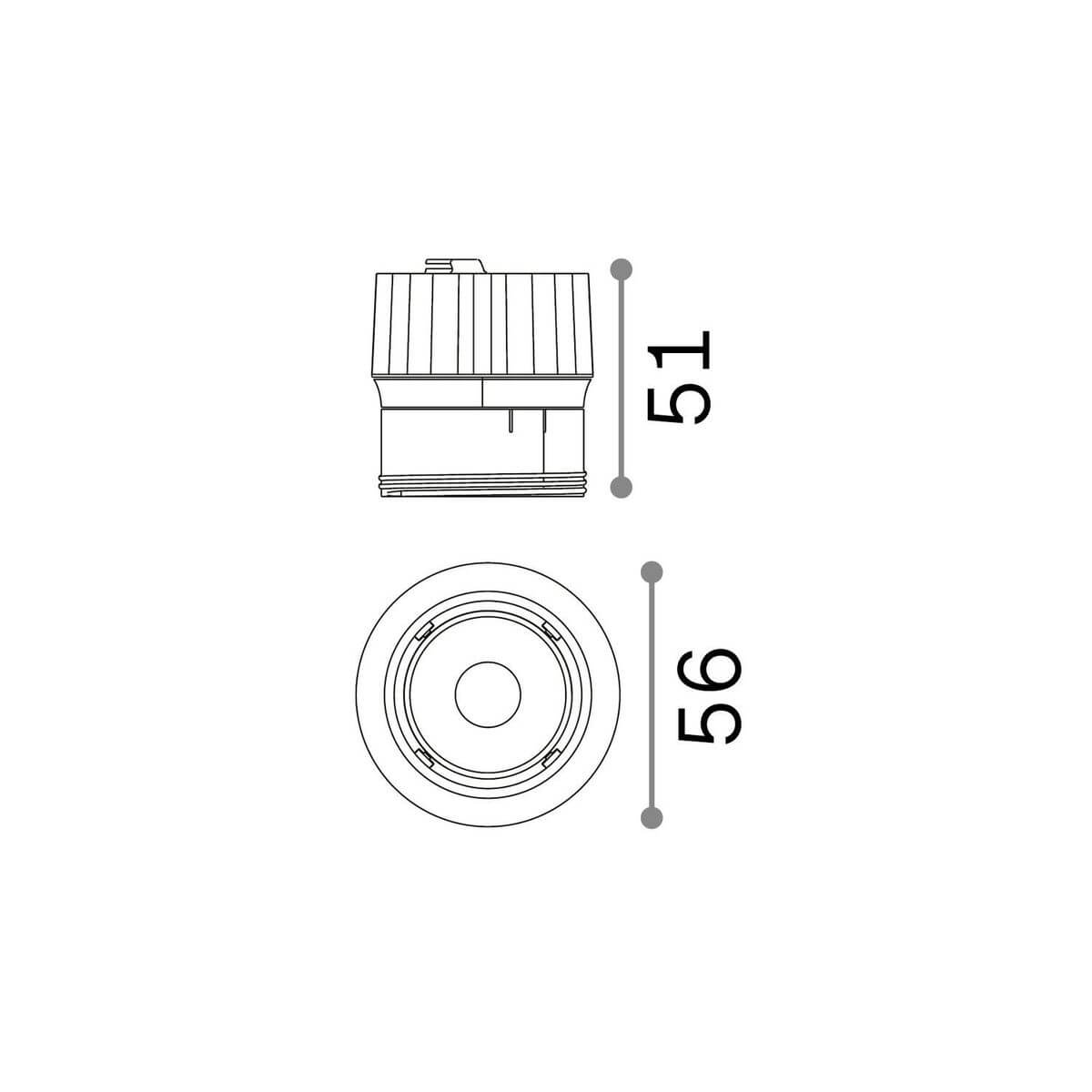 Schéma technique coté du spot : 51 mm de hauteur et 56 mm de diamètre