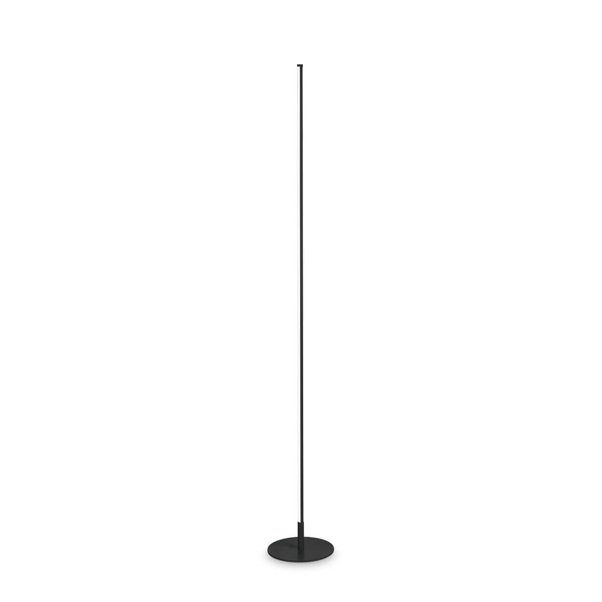 Lampadaire noir vertical sur fond blanc, vue de face avec base ronde.