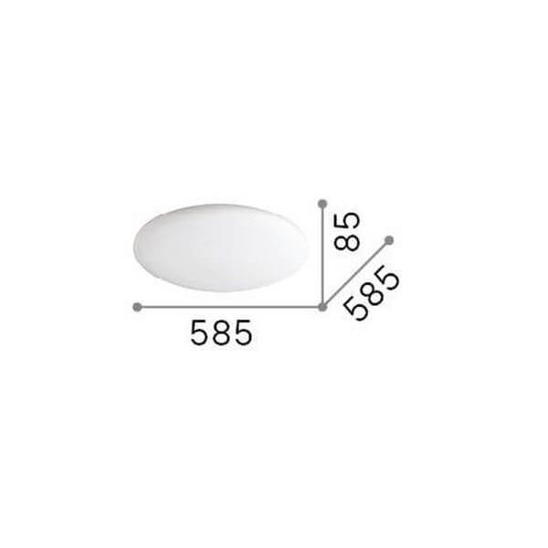 Schéma technique coté du plafonnier : diamètre 585 mm et hauteur 85 mm