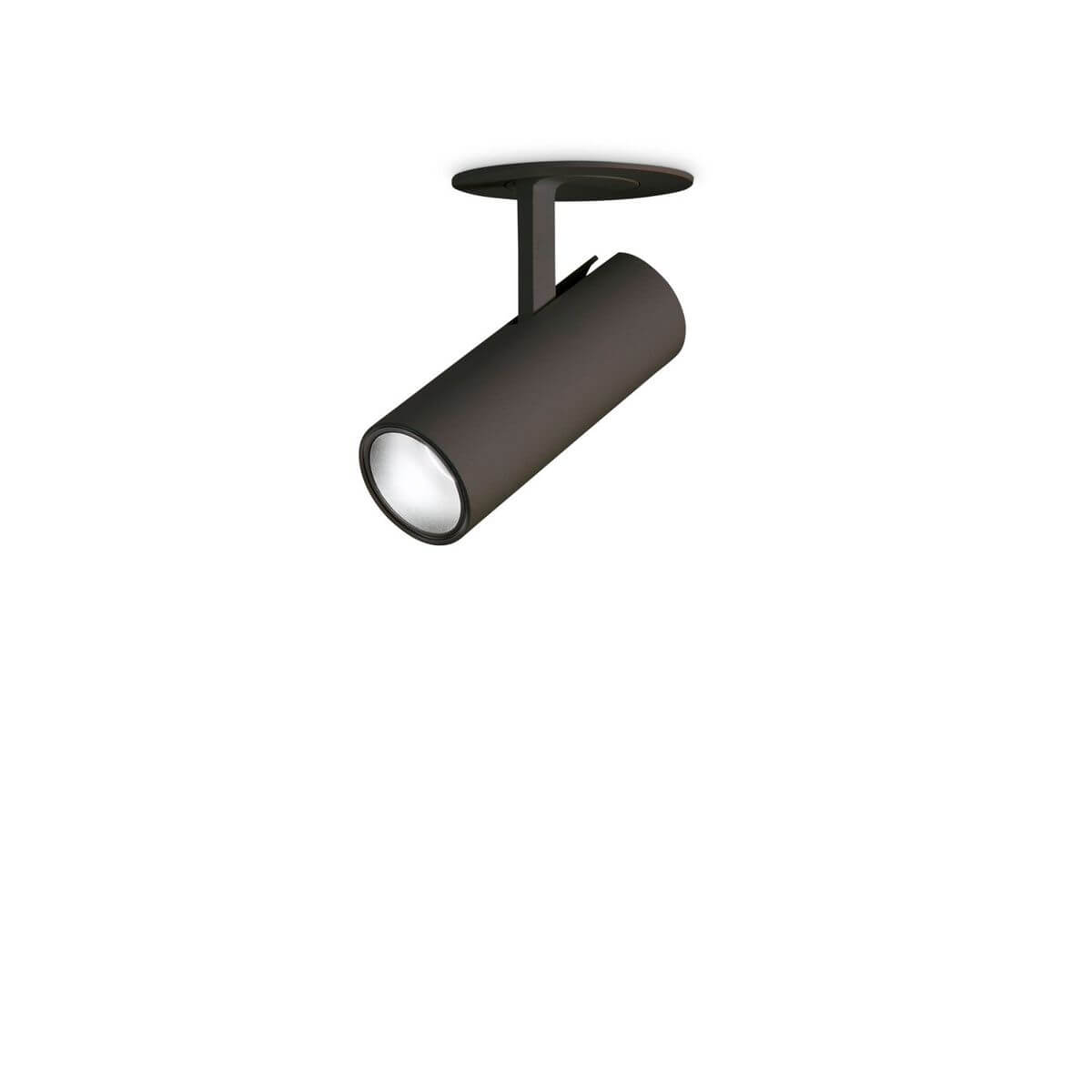 Spot noir cylindrique orientable monté sur embase ronde, vue de trois quarts