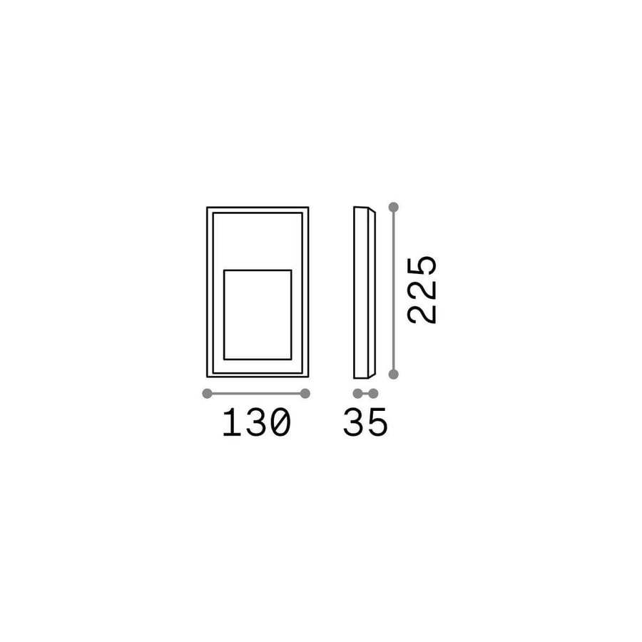 Schéma de dimensions de l'applique : largeur 130 mm, hauteur 225 mm, profondeur 35 mm
