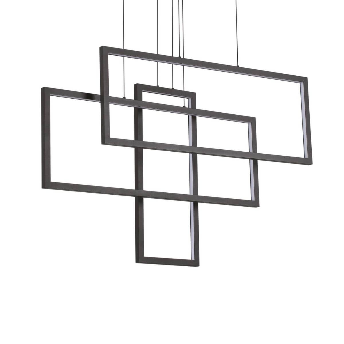Suspension noire aux cadres rectangulaires croisés, vue de face sur fond blanc