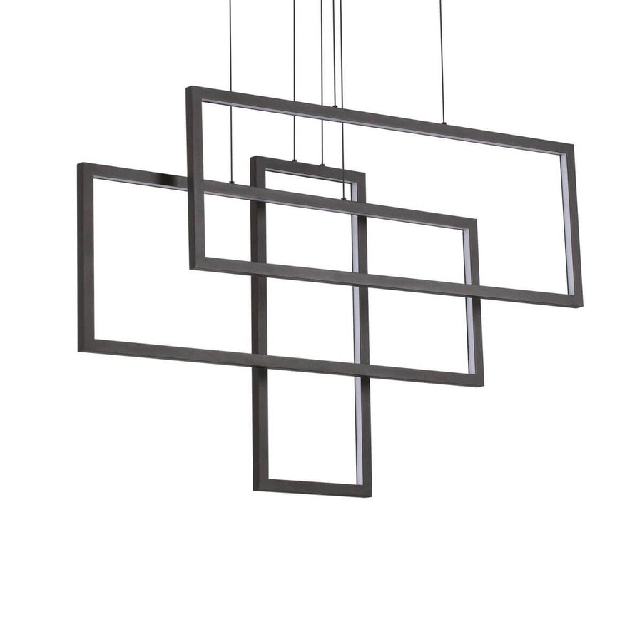 Suspension noire aux cadres rectangulaires croisés, vue de face sur fond blanc