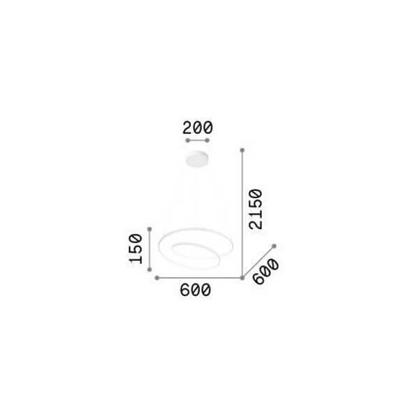 Schéma de dimensions du luminaire avec hauteur 2150 mm et diamètre 600 mm.