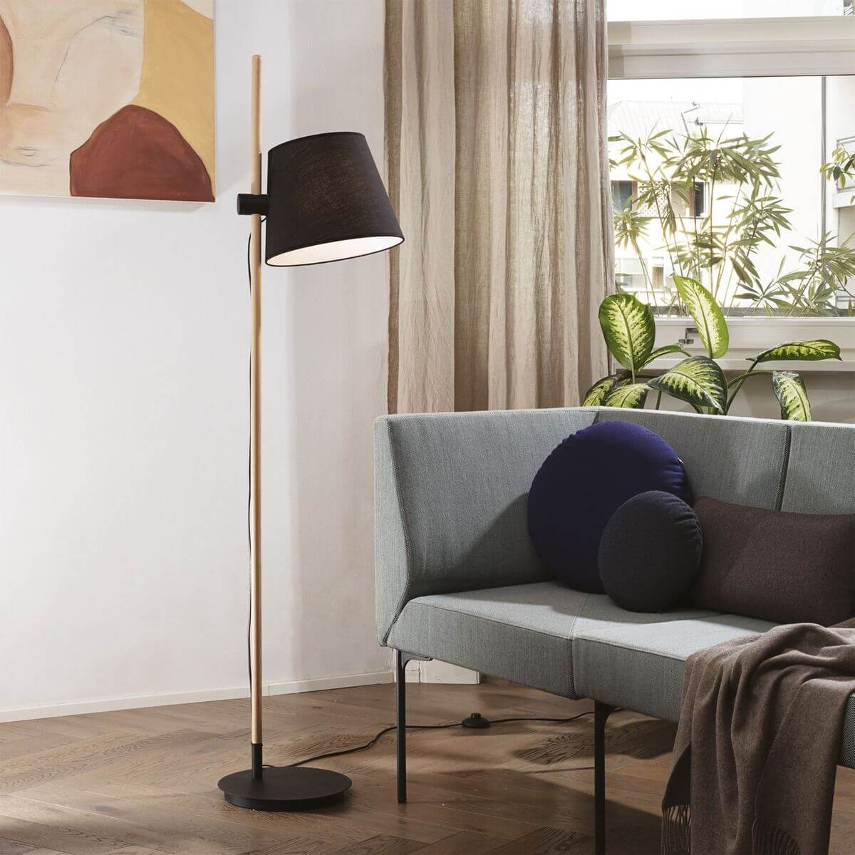 Lampadaire Axel noir, bois