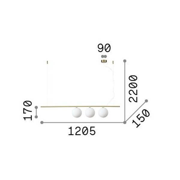 Suspension Perline 3 lumières laiton, verre