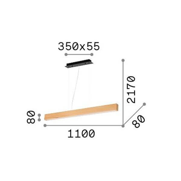 Schéma de dimensions cotées : longueur, largeur, hauteur et base de fixation