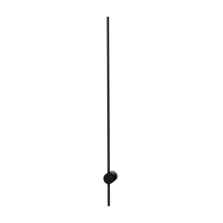 Applique murale noire verticale, long tube fin avec fixation ronde au centre.