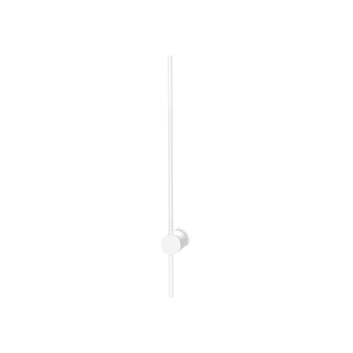 Applique murale blanche de face, long tube vertical et fixation murale ronde