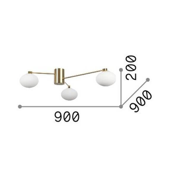 Schéma coté du plafonnier indiquant 900 mm de largeur et 200 mm de hauteur