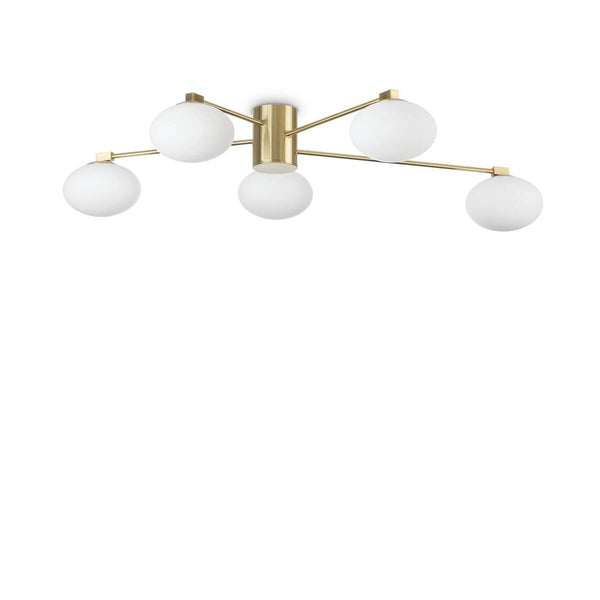 Plafonnier Hermes 5 lumières laiton, verre, Ø 90 cm