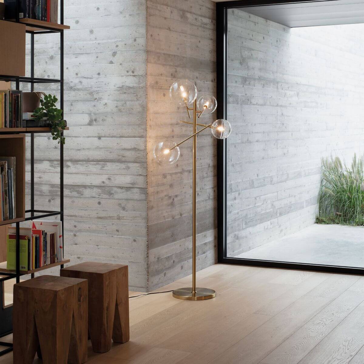 Lampadaire Equinoxe 4 lumières laiton, verre