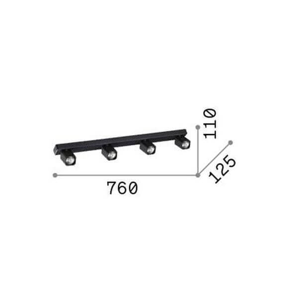 Schéma de dimensions du plafonnier indiquant longueur 760 mm, hauteur 110 mm et profondeur 125 mm.
