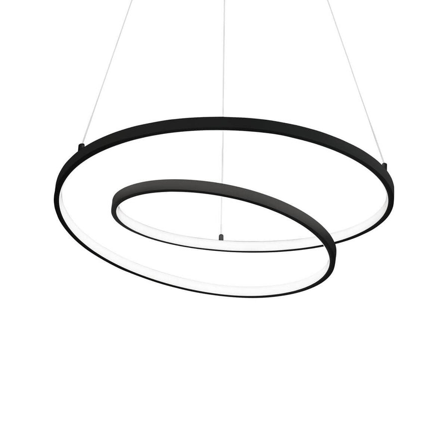 Suspension noire deux anneaux concentriques entrelacés, vue de face sur fond blanc