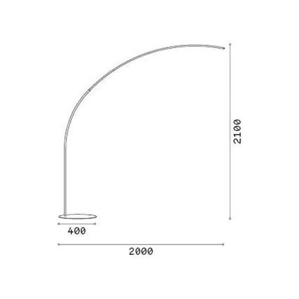 Schéma coté du lampadaire : hauteur 2100, portée 2000 et base 400