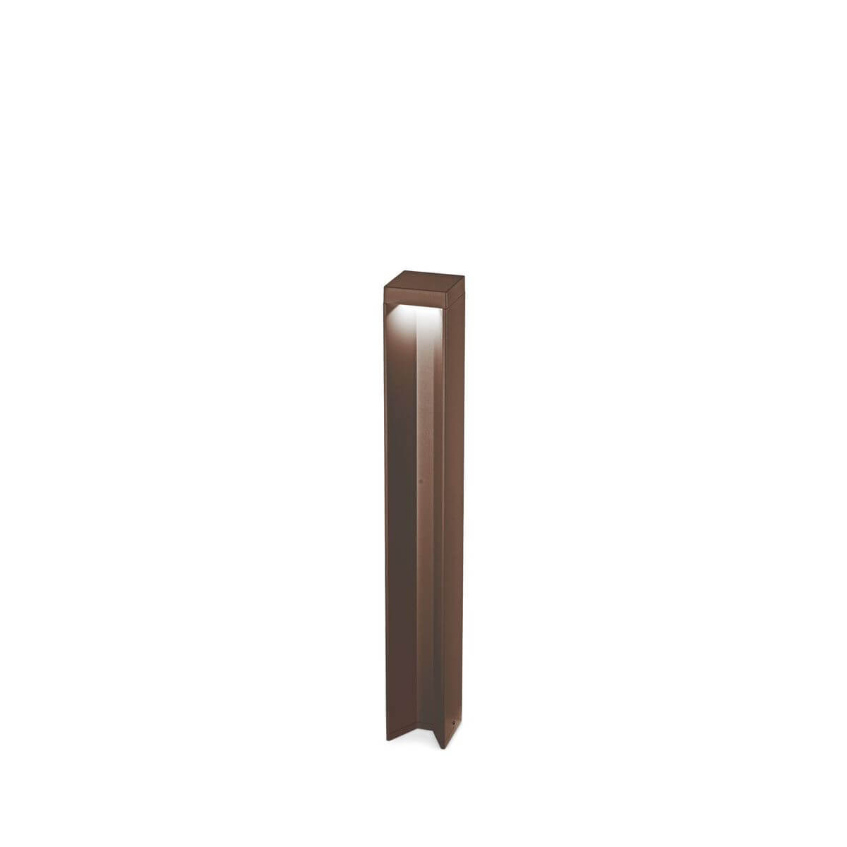 Lampadaire extérieur colonne rectangulaire marron, face avant sur fond blanc.
