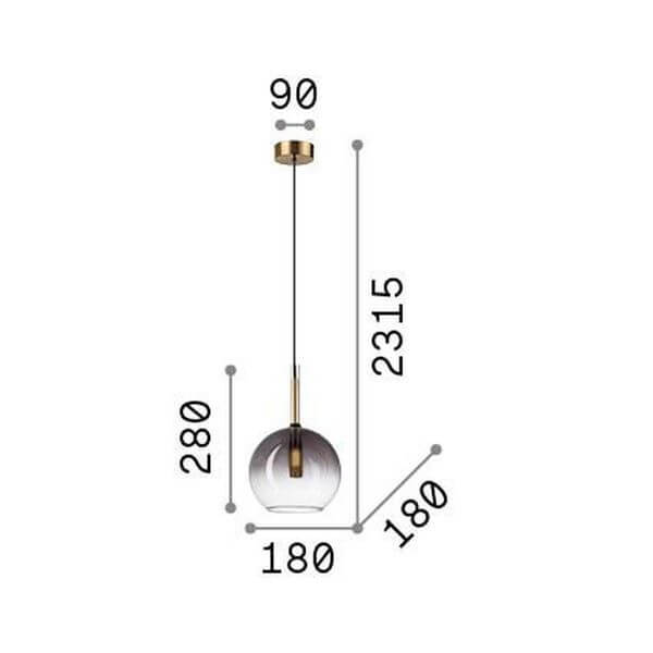 Schéma coté de la suspension avec hauteur 2315 mm et diamètre 180 mm