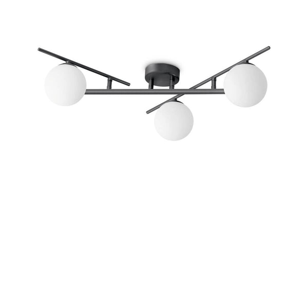 Plafonnier Atlas 3 lumières noir, verre