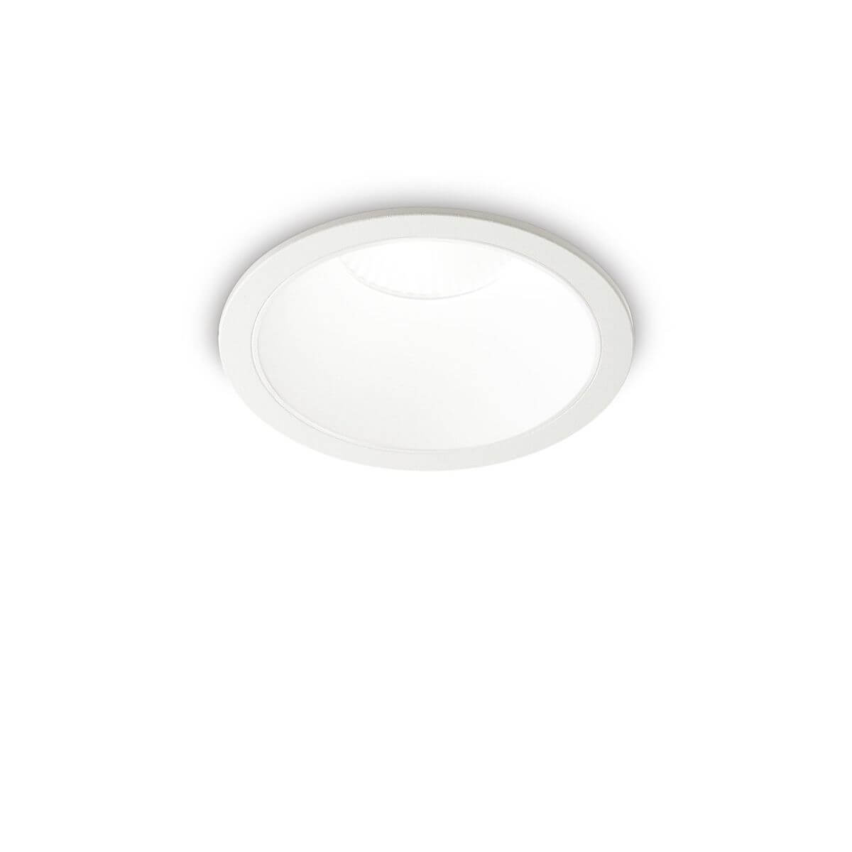 Spot encastrable blanc rond vu de face, finition lisse et diffuseur lumineux