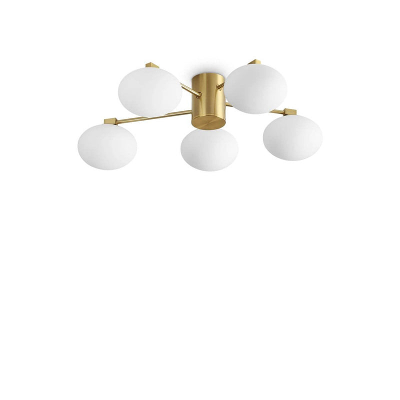 Plafonnier Hermes 5 lumières laiton, verre, Ø 60 cm