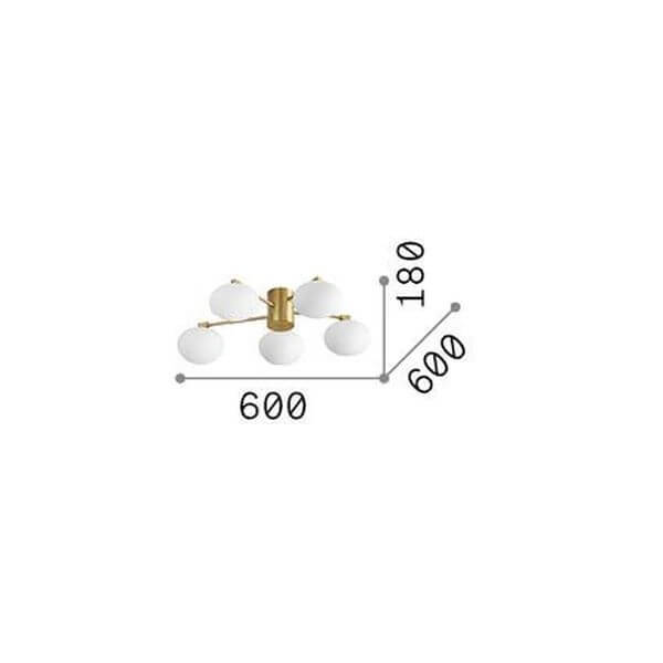 Schéma coté du luminaire : largeur 600 mm, profondeur 600 mm et hauteur 180 mm