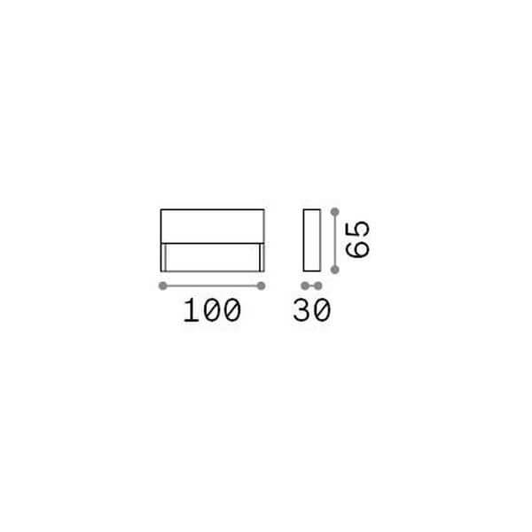 Schéma coté de l'applique : largeur 100 mm, profondeur 30 mm, hauteur 65 mm