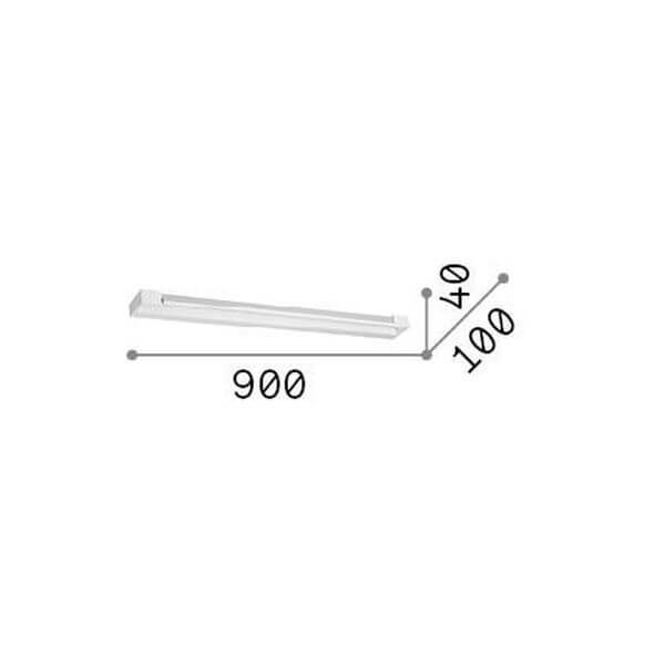 Schéma coté du luminaire : longueur 900 mm, profondeur 100 mm, hauteur 40 mm