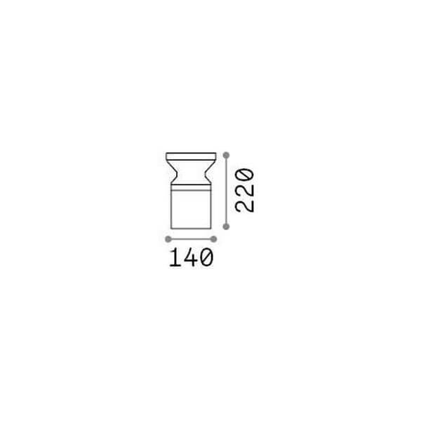 Schéma de dimensions du luminaire, largeur 140 mm et hauteur 220 mm.