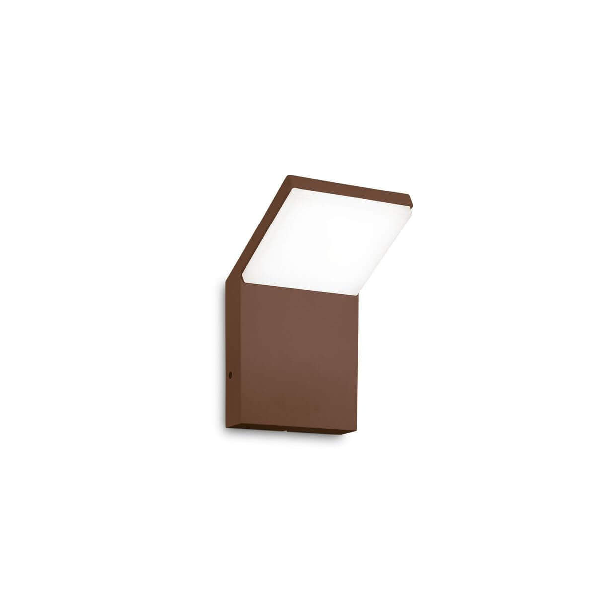 Applique murale extérieure marron de face, diffuseur blanc incliné vers le bas