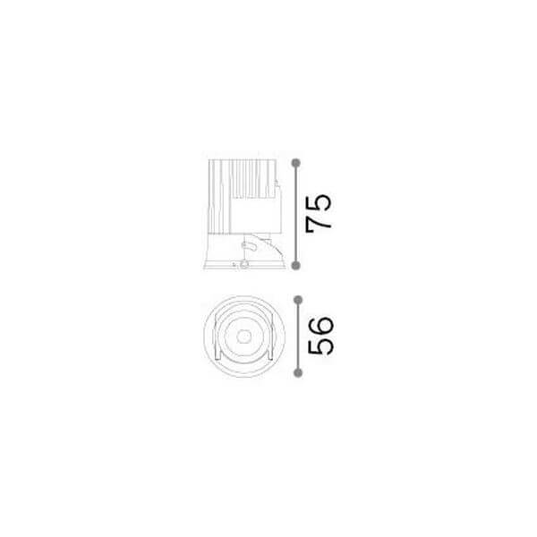 Schéma de dimensions du spot : hauteur 75 mm, diamètre 56 mm.