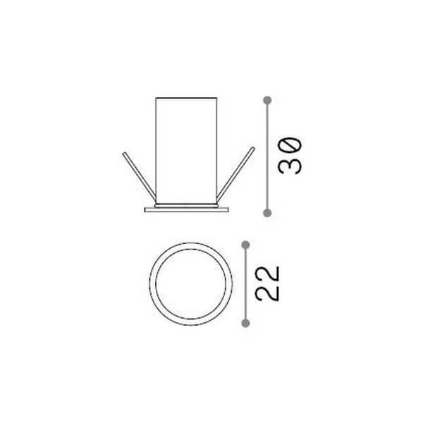 Schéma technique coté montrant diamètre 22 mm et hauteur 30 mm