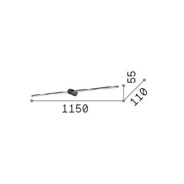 Schéma coté du luminaire : longueur 1150 mm, profondeur 110 mm et hauteur 55 mm