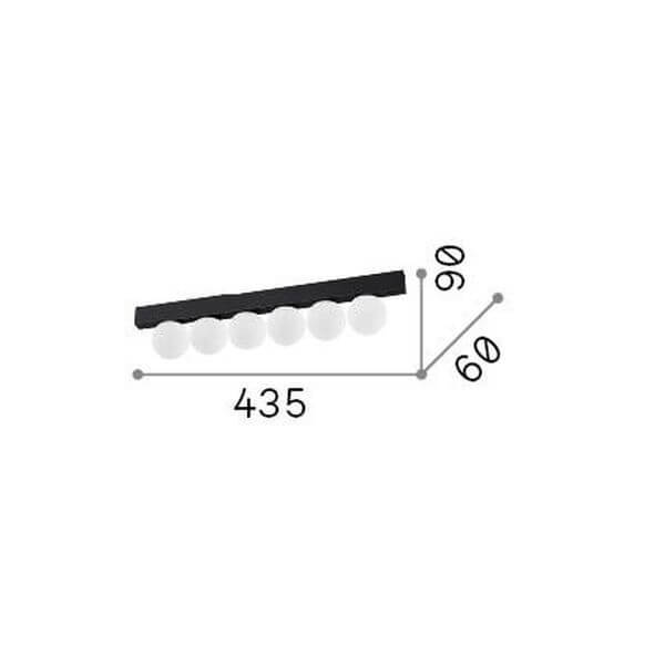 Schéma coté du luminaire : longueur 435 mm, hauteur 90 mm, profondeur 60 mm