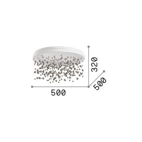 Schéma coté du plafonnier indiquant 500 mm de diamètre et 320 mm de hauteur