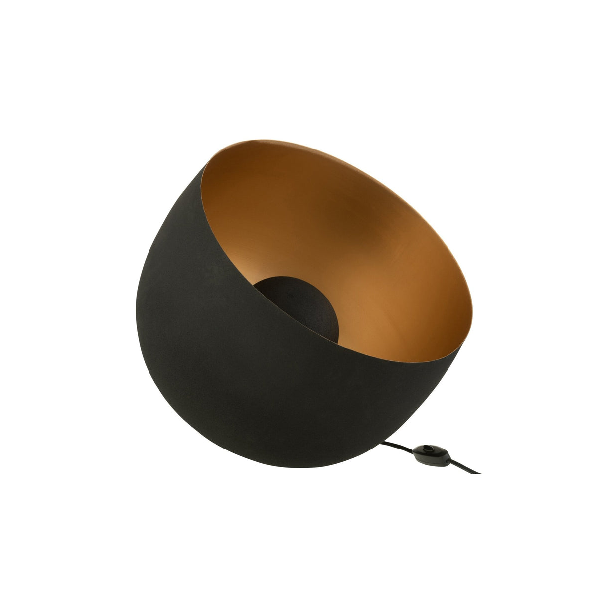 Lampe à poser bol en métal noir, intérieur doré