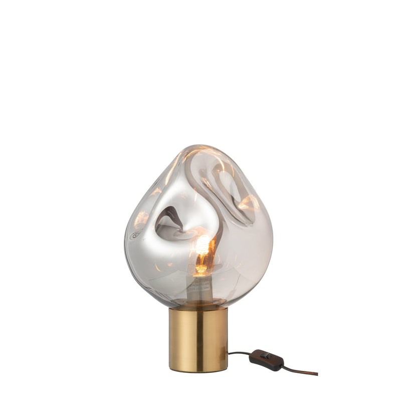 Lampe à poser en verre gris et métal doré